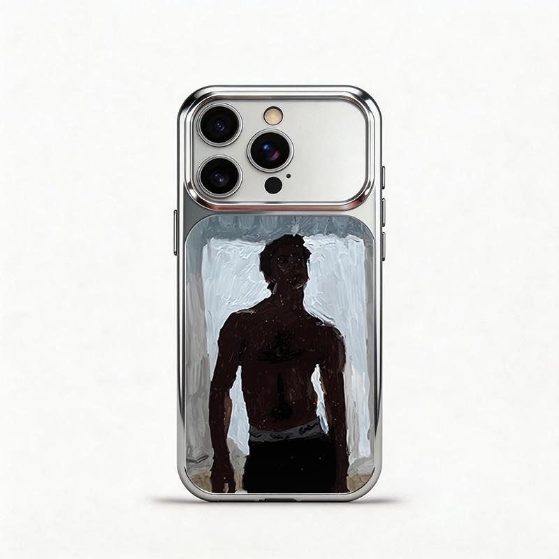 Glass Shockproof Electroplated Silver/Black Muscular Man Oil Painting iPhone 17ProMax Cover Precise Hole Alignment For Lens Frame 15ProMax Anti-yellow | 14ProMax Anti-fall | 13ProMax Ultra-thin Design 16ProMax AirPhoneCase