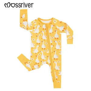 MOSSRIVER Super Soft Baby One Piece Pajamas - Bamboo Long Sleeve Swan Print Gift for Newborn Unisex