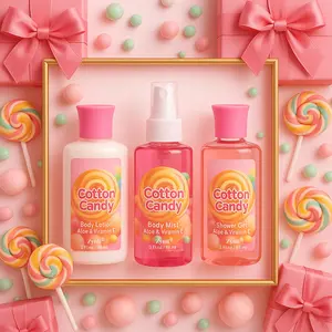Zynii 3-Piece Luxury Portable Candy Bath Set Cotton Candy Scent Sweet & Playful Aroma, Sugary Delight Fragrance Marshmallow-Soft Touch Gentle Cleansing Long-Lasting Fragrance Perfect Holiday Gift (Valentine’s Day/Christmas)
