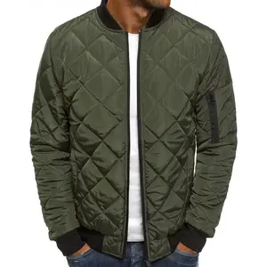 Men's Diamond Quilted Lightweight Full Zip Up Flight Bomber Varsity Jacket Coat