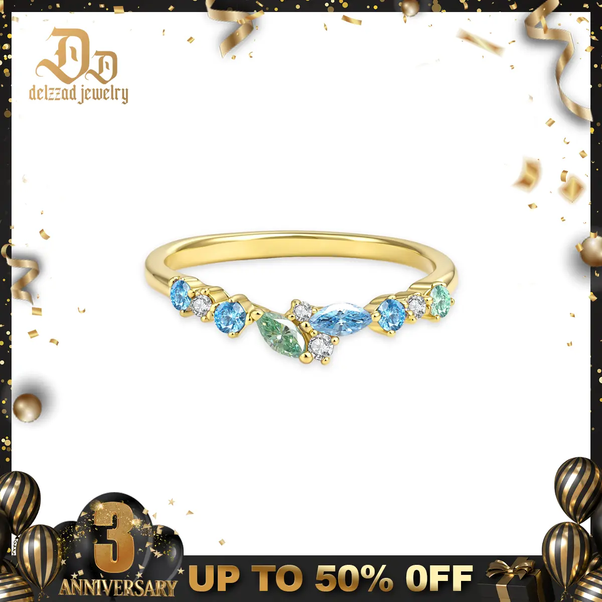 Delzzad S925 Spring Ripple Ring Hidden Glade Band Ring Floral Cluster Contour Band Zirconia Ring Exquisite Jewelry Perfect Birthday Engagement Wedding Anniversary Christmas Gift
