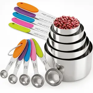 10Pcs Stainless Steel Measuring Cups and Spoons Set, Nesting Design with Easy-to-Read Markings, Kitchen Utensils for Cooking and Baking