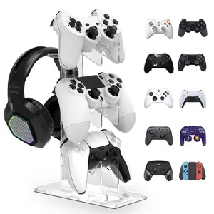 3 Tier Game Controller Stand, Acrylic Controller Holder with Headset Stand for Xbox PS4 PS5 Controllers Gaming Room Accessories