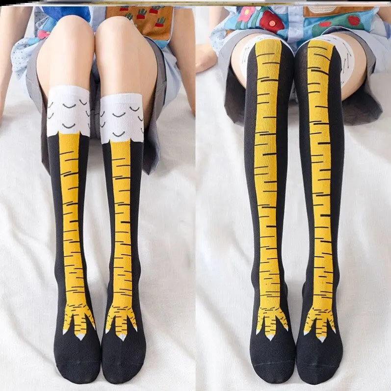 Novel 3D Chicken Foot Pattern Knee-High Socks for Women - Warm and Funny Stocking Gift Womenswear Comfortable Twist
