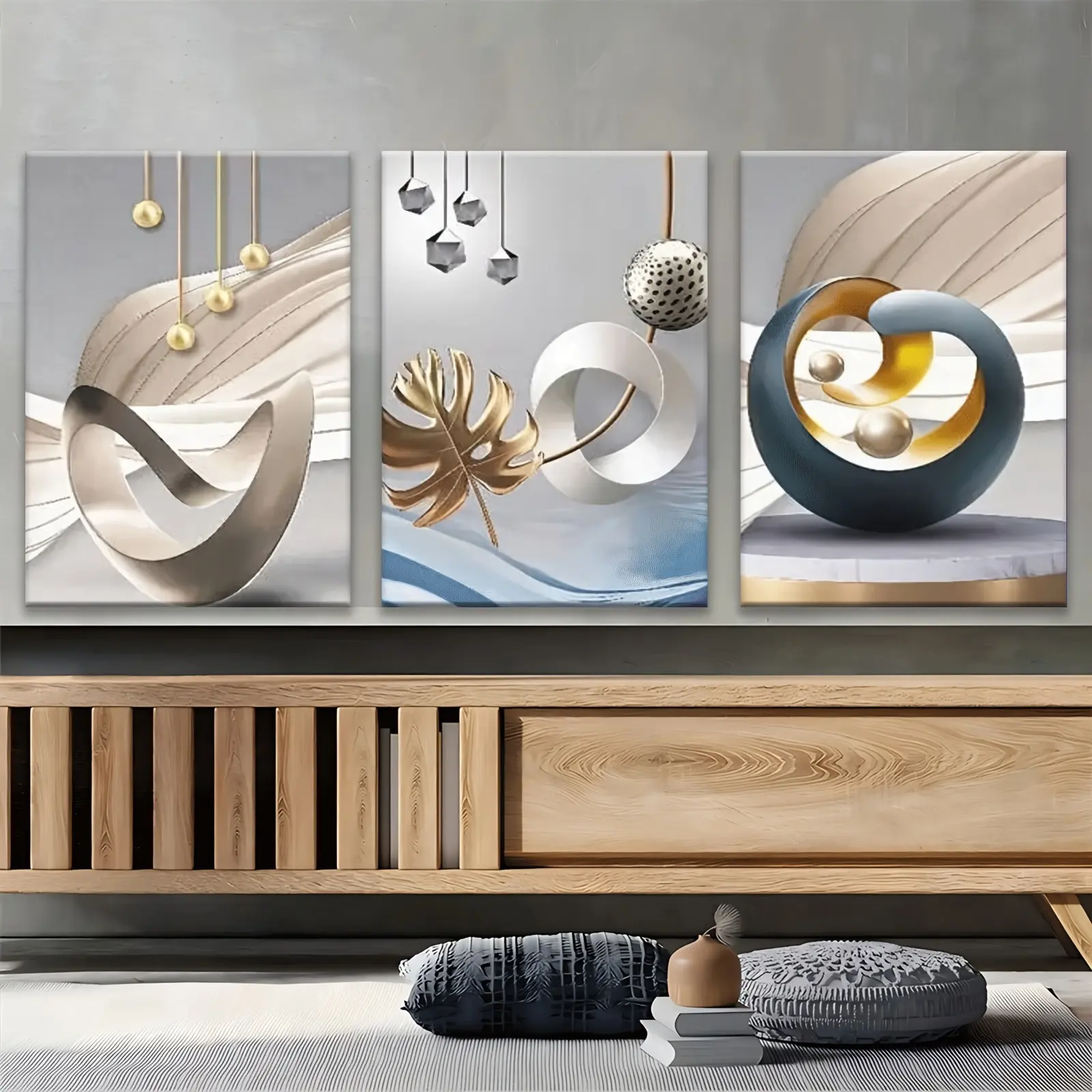 3-Piece Framed Contemporary Art Prints - Artistic Wooden Frame Canvas Artwork, Modern Abstract Design Wall Decor for Home Living Room Bedroom