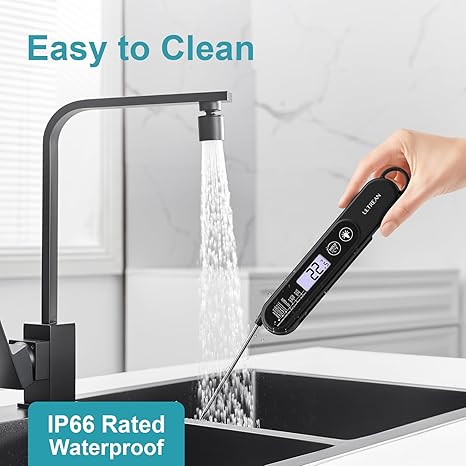 Digital Meat Thermometer with Instant Read – Ultra-Fast Food Thermometer, Waterproof, Backlit Display, Foldable Probe for BBQ, Grill, Oven & Cooking