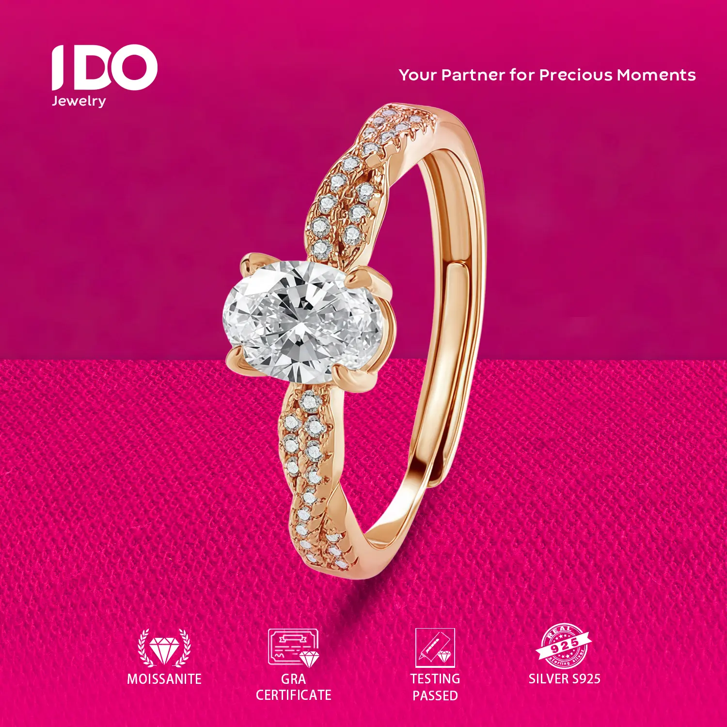 [Live Sale] R232 Platinum Moissanite 1Ct Princess Round Ring I DO Jewelry Women Accessories Elegant Beautiful Luxury Adjustable Beautiful and Luxurious No Fade No Rust with 1 Year Guarantee Passed Diamond Selector