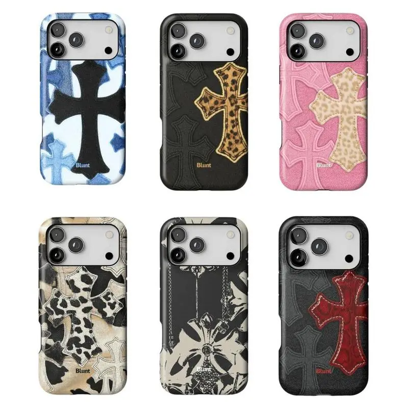 Sleek Blue Denim Cross Print Phone Case, Heavy-Duty Shockproof Drop Protection Hard Cover, Aesthetic Gift for Multi-Model iPhone Series (13-17 Pro Max Plus), Fits iOS Devices, Accessories