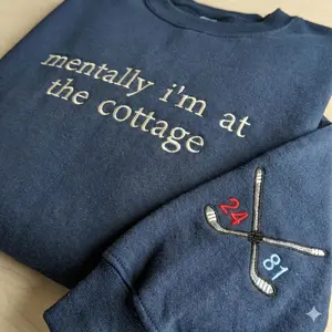 EMBROIDERED Mentally I'm At The Cottage Sweatshirt, Hockey Romance LGBT Crewneck, Hockey Fan Gift, Heated Movie Rivalry Shirt, Movie Gift