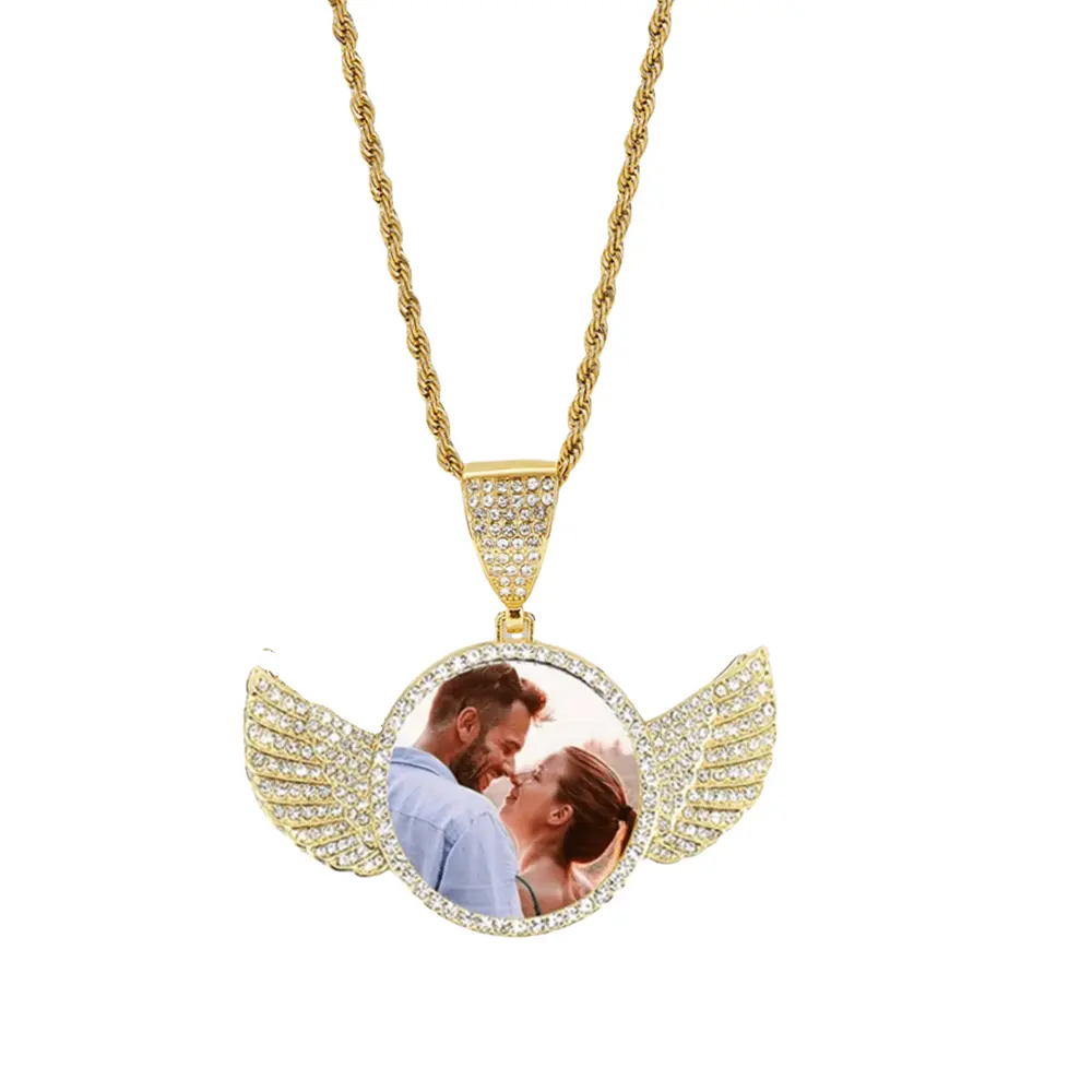Unisex Angel Wings Necklace - Metal-Coated Custom Photo Pendant, Simple Photo Storage Base, Fringe-Geometric Design, Women’s Fashion Costume Jewelry Charm, Daily/Birthday Gift for Friends, Charms & Pendants, Metal Coating, Casual, Daily Wear