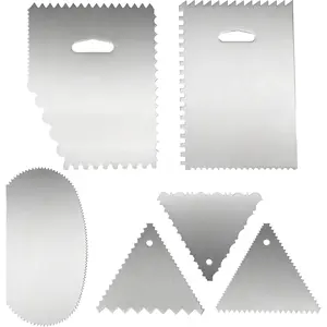 6 count Stainless Steel Metal Cake Scraper Set, Patterned Edge Cake Scraper Comb , Baking Decoration Tools for Mousse Butter Cream Cake Decoration