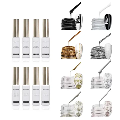 6-Color Tricolor Fish Platinum Black White Gel Nail Polish Set, Thin Brush Bottle Cosmetic, UV Lamp Compatible, Gel Nails at Home Tool, Women’s French Manicure Salon Gift