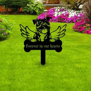 Pitbull Design Garden Memorial Stake, Metal Sympathy Sign and Elegant Pet Grave Marker, Perfect Remembrance Stake for Garden Party Decor
