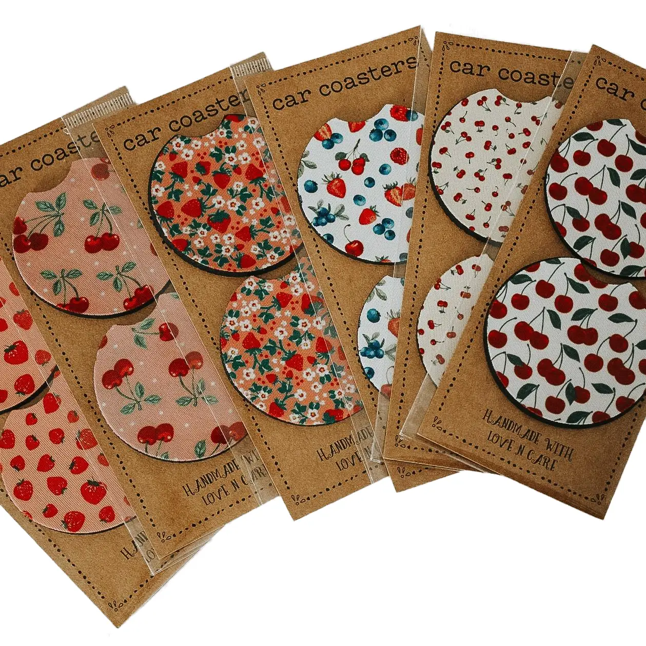 Fruit Car Coasters, Strawberries and Cherry, Set of 2, Cute Aesthetic Car Coasters, Car Gadgets and Accessories Girly