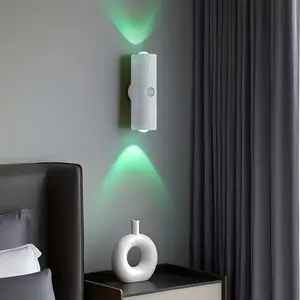 Rechargeable Magnetic LED Night Light Dual Voice Motion Activated Sensor Lamp, 9 Adjustable Dimmable Colors, 665mAh Battery, No Drill Mount for Bedside Hall Storage Room Ambient Lighting