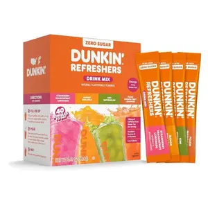 HOT! SINGLES TO GO Dunkin 0 Sugar Refreshers Single-Serve Powdered Beverage Mix Packets, 40-Ct Variety Box for Cupboard Storage, Green Tea Energy, Aspartame-Free, No Synthetic Colors, Natural & Artificial Flavors, Just Add Water