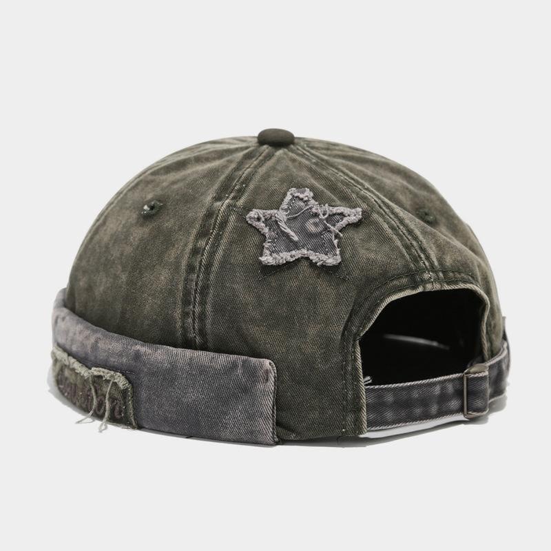 Y2K Star Patch Docker Cap Vintage Washed Brimless Hat  display picture 3