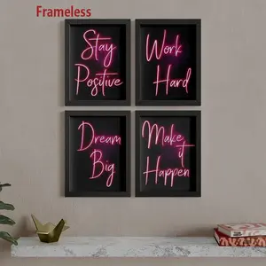 Inspirational Neon Sign Pattern Unframed Painting, 4 Counts/set Modern Wall Art Poster, Quote Prints, Wall Art Decor for Home Living Room Bedroom Office, Ornaments