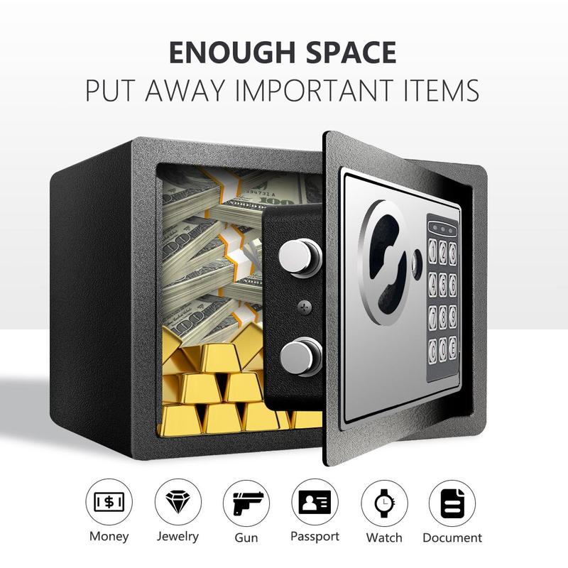 1pc Money Safe Box for Home with Sensor Light & Money Bag, Security Safe Box for Money Safe with Keys & Pass Code, Lock Box with Digital Keypad (Black and Silvery)