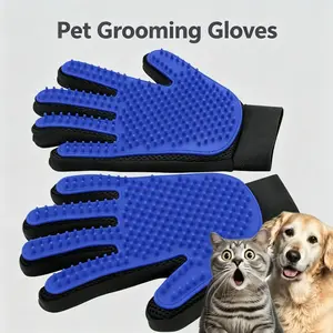 Pet Grooming Glove, 2-in-1 Gentle Deshedding Brush for Dogs & Cats, Soft Silicone Massage Fur Remover, Non-Slip Anti-Scratch Grooming Tool for Long & Short Haired Pets