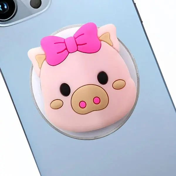 Cute Pink Pig Magnetic Smartphone Grip & Stand - Compact Foldable Kawaii Accessory, MagSafe Ready Clip, Adapter Included, Easy Installation, for iPhone, iPad, Kindles, Android Cellphone Devices, Women's Anniversary Gift