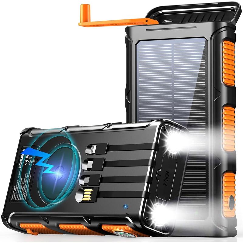 Power bank wireless charger 45800mah built in hand crank and 4 cables 15w fast charging power bank 7 outputs 4 inputs solar portable charger sosstrobestrong flashlights compass