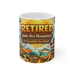 Retired Under New Management Mug | Funny Retirement Beach Design