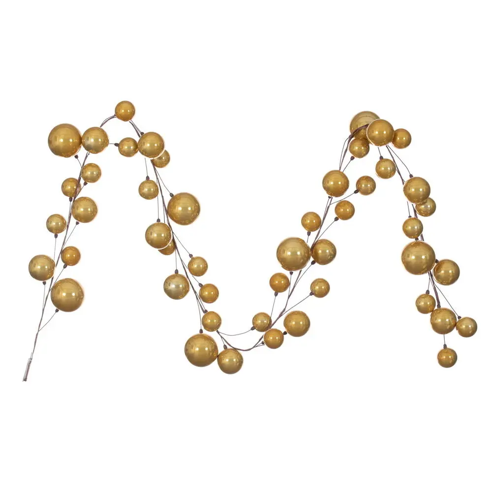 212 MAIN 10 ft. Pearl Branch Ball Wire Garland, Gold Festive Decor with Polystyrene Round Balls, Easy-Hang Hook for Home & Party Use, Polystyrene Balls