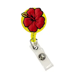 Puerto Rico Flower Badge Reel Funny Nurse Doctor CNA ID Holder Badge Clip Retractable 25 inch Extension Yazzle Dazzle Flor de Maga