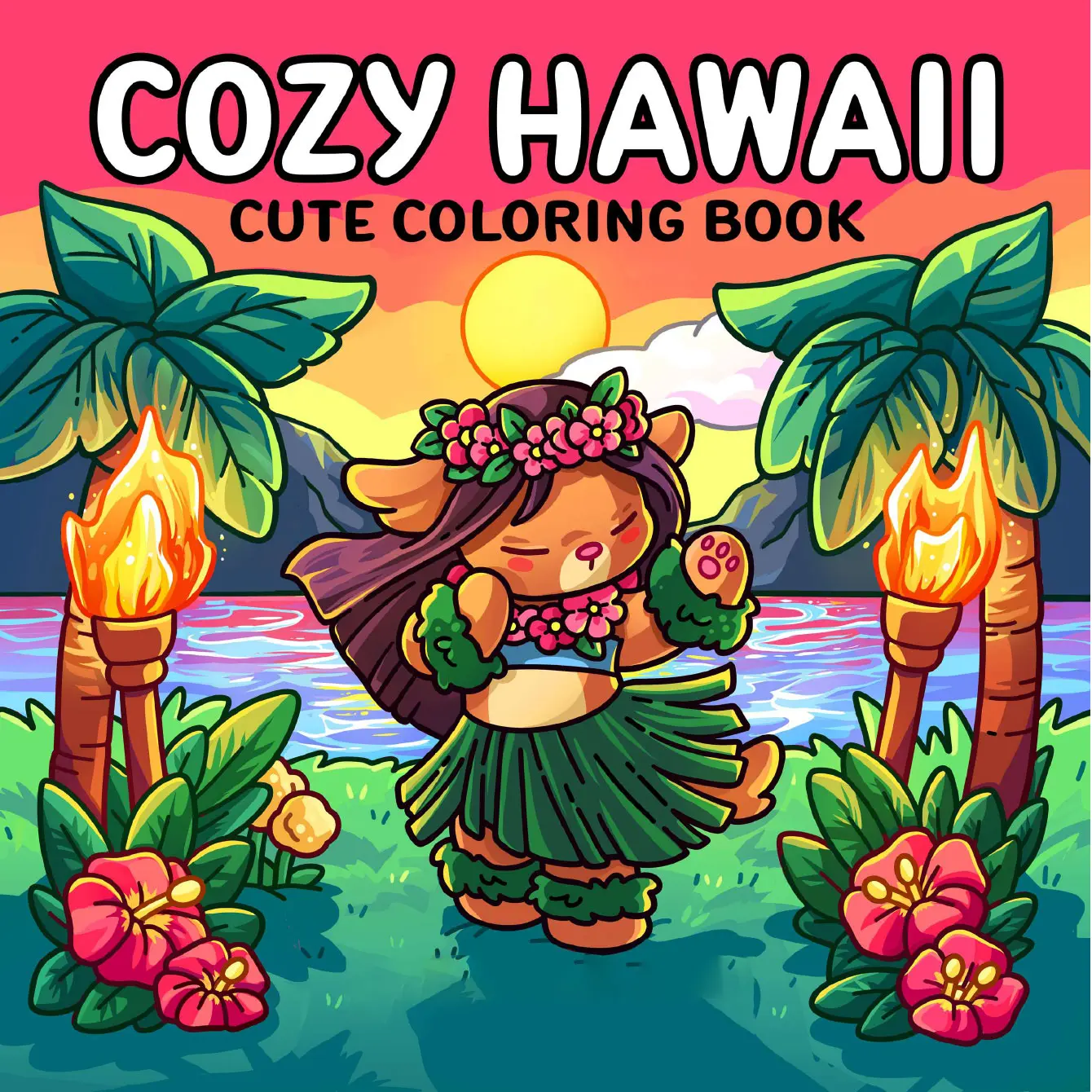 1pc COZY HAWAII coloring book For Adults And Kids, Simple And Big Designs For Relaxat colouring books, Drawing Paper, Toys suitable for boys and girls, zero foundation drawing to relieve stress coloring book, Christmas gift, Back to school gifts