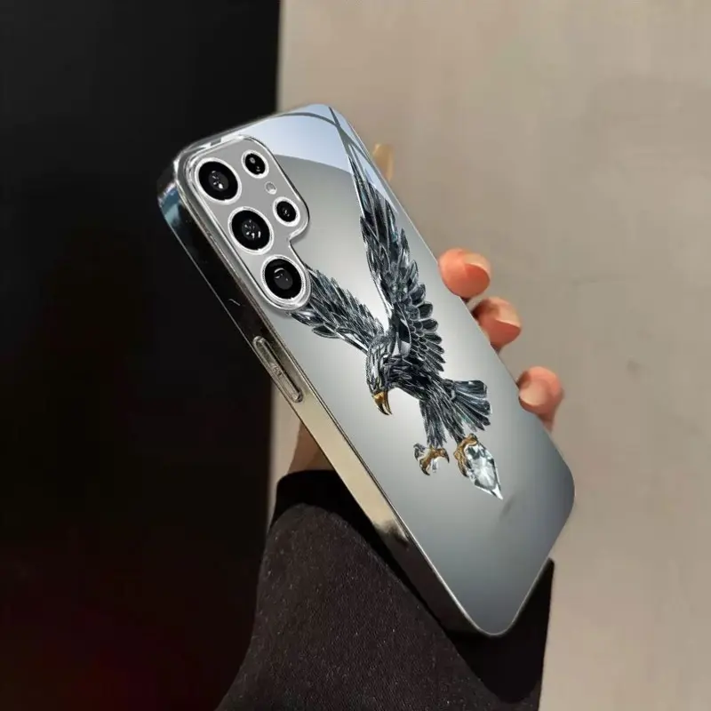 Mobile phone case - Personalized Metal Eagle new electroplated silver mobile phone case suitable for Apple 17 16 15 14 13 12 11 17Air Pro Plus Promax and Samsung Galaxy S26 S25 S24 S23 S22 S21 plus Ultra FE