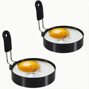 Non-stick Egg Ring, 2 Counts Round Egg Frying Ring with Handle, Kitchen Utensils for Frying Egg, Pancake, Omelette, Egg Cracking Tool, Egg Cracker Tool, Kitchen Gadgets, Kitchen Tools, Kitchenware