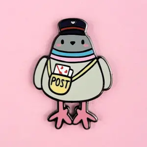 Poe the Pigeon Mailman Enamel Pin - Cute Bird Post Letter Kawaii Lapel Pin Badge Brooch