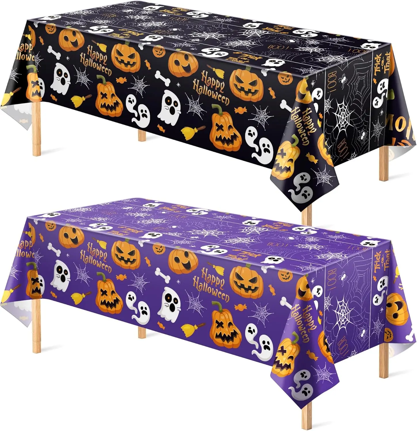 Halloween Decorations - Disposable Plastic Halloween Tablecloth 2 Pack | Eerie Ambiance Enhancer for Indoor & Outdoor Spooky Celebrations, 52 x 87 Inches, Waterproof & Durable