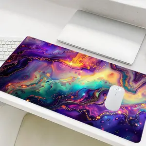 Dreamy Neon Marble Pattern Mouse Pad, Rectangle Gaming Mouse Pad, Non-Slip Rubber Base Stitched Edge Desk Pad for Laptop Desktop, Non Slip Mousepad