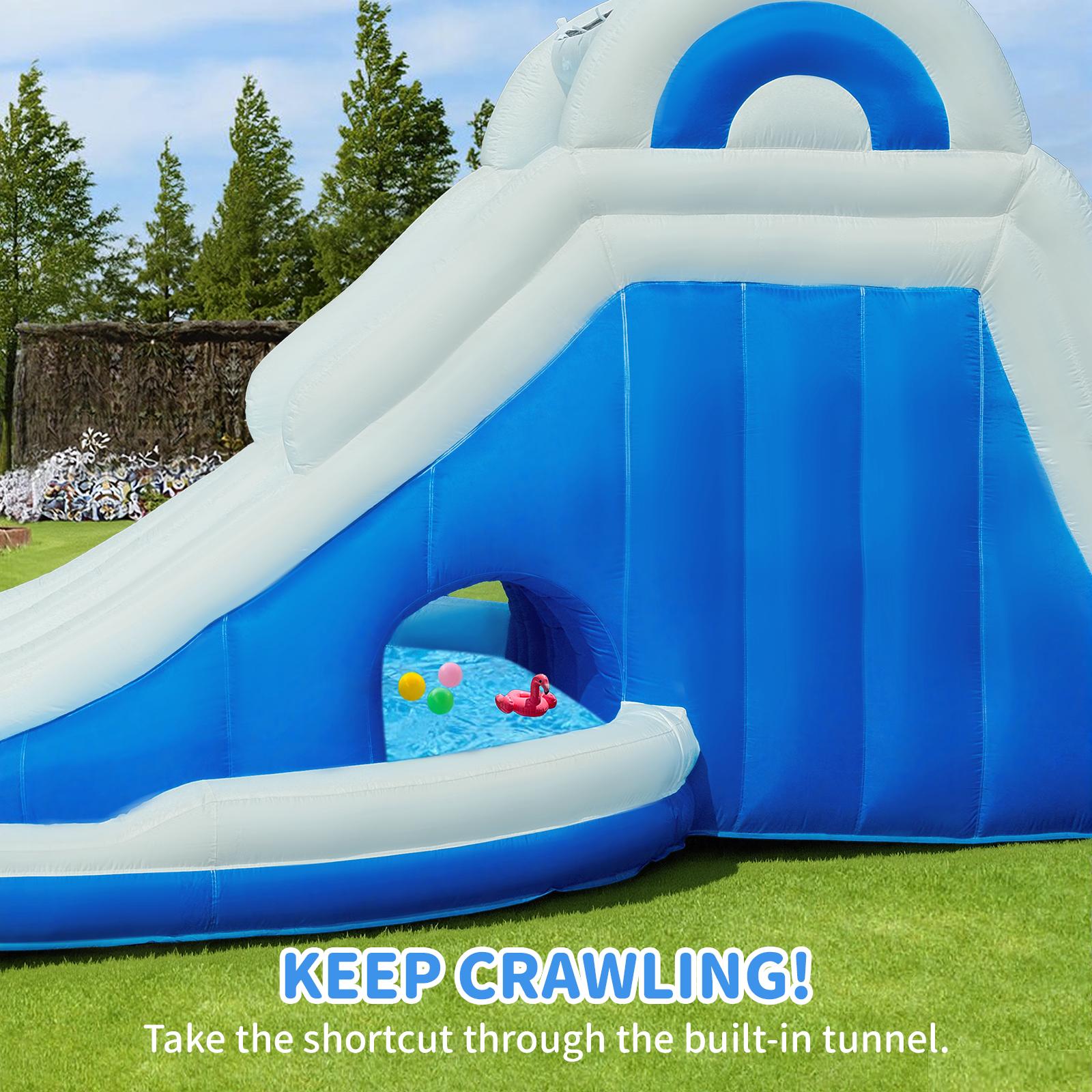 Inflatable Double Water Slide Large Climber Inflatable Water Park for Big Kids 5-10-Huge Splash Pool-Easy to Set Up & Inflate with Air Blower Carrying Case Water Pipe Storage Bag-Bule