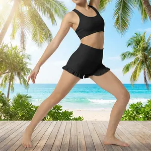 Girls' Athletic High Waisted Ruffle Shorts - Comfy Stretchy Yoga Dance Workout Gymnastics Fitness Running Casual Wear Breathable Lightweight Activewear for Kids