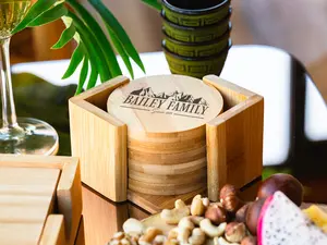 Custom Bamboo Coaster Set, Custom Coasters for Home, Bamboo Set with Personalized Engraving, Unique Gift for Him & Her, Anniversary Gift, Personalized Coaster Set, Bamboo Coaster Gift, Engraved Bamboo Coaster, New Home Gift