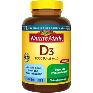Nature Made Vitamin D3 1000 IU (25 mcg), Vitamin D Supplement for Bone, Teeth, Muscle and Immune Health Support, 300 Softgels, 300 Day Supply