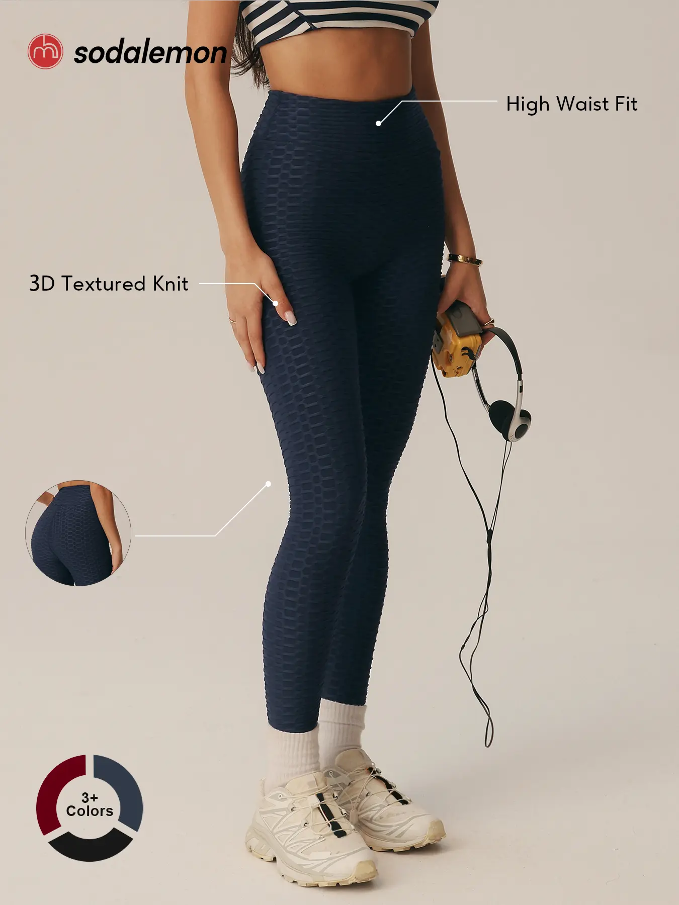 Women’s honeycomb-textured high-waisted yoga leggings, slim-fit shaping athletic compression pants suitable for workouts, running, yoga, and everyday casual wear.