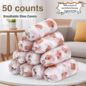 50 counts Disposable Thickened Cartoon Shoe Covers,Home Indoor Non-slip Anti-dirty Foot Cover, Breathable Foot Covers for Shoes Protective Footwear
