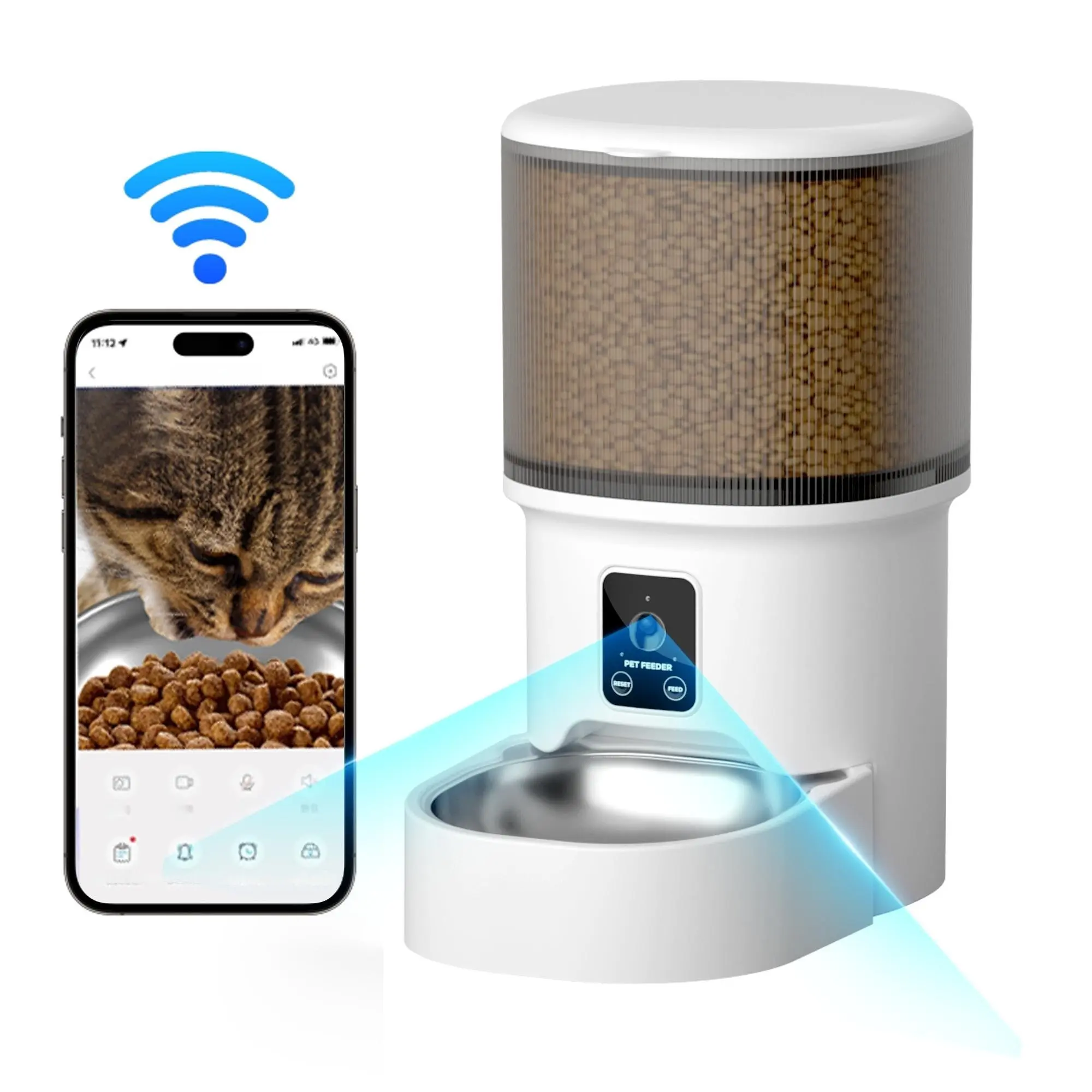 Smart Pet Food Feeders, Automatic Feeder with Camera, 4L Capacity, APP Remote Control, 2.4g Wireless Connection, Bidirectional Voice Chat, Timer Function