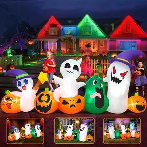 8-Foot Halloween Inflatable Toy, Outdoor Decoration, Inflatable Ghost with Pumpkin LED Light Inflatable, Outdoor Decoration, Festival Party Inflatable Toy, Lawn and Garden Decoration