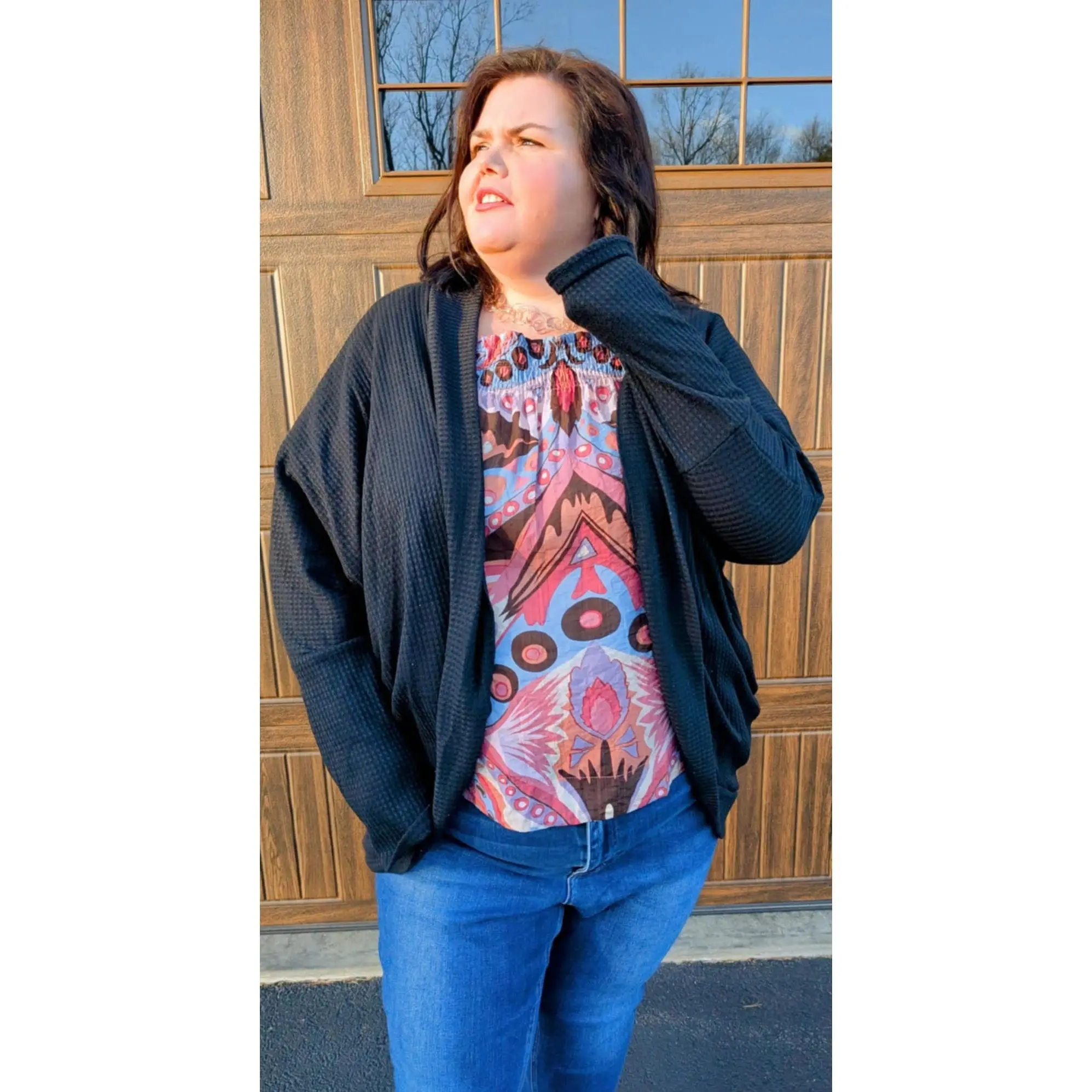 Long Sleeve Waffle Cardigan