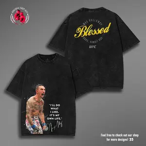 Retro BOXING BLESSED MAX HOLLOWAY Oversize UFC V2 Washed Tee, Fighter Graphic T-Shirt, Perfect Gift for Sports Fans men Fabric Menswear 90s