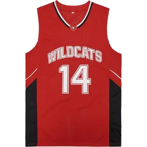 Mens Wildcats High School 14 Troy Bolton Jersey 8 Chad Danforth Basketball Jersey for 90s Hiphop Party Costume