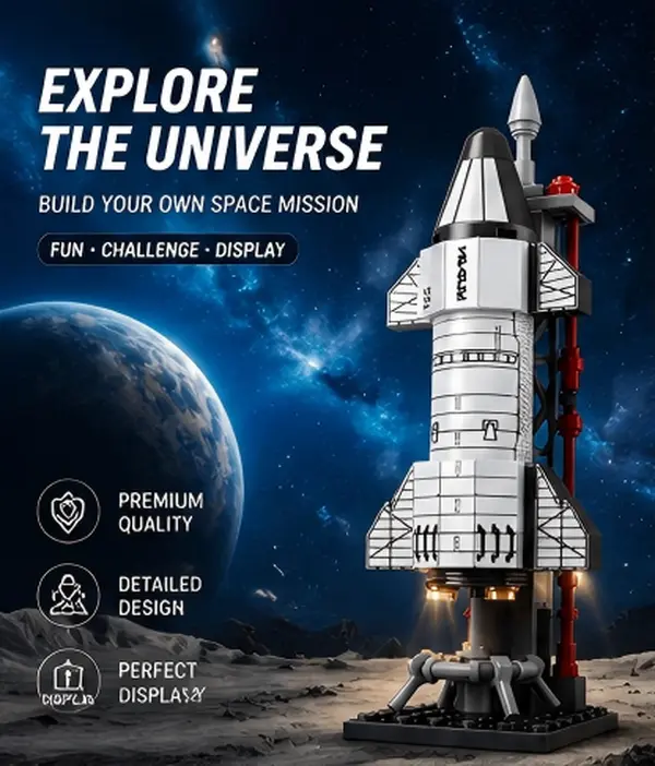 Space Rocket Building Blocks Kit  Realistic Starship Model | STEM Educational Toy & Space Gift for Future Explorers