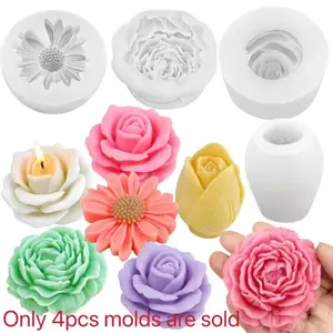 Four Silicone Molds for Flower Making, Daisy Peony Rose Tulip Designs, Easy to Use, Perfect for Handmade Crafts, Craft Candles Soap Epoxy Resin Gifts
