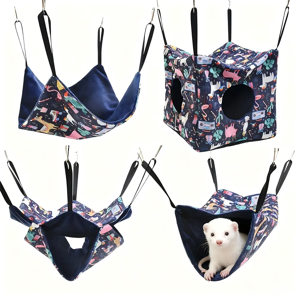 4 Piece Set Chinchilla Hammock, Soft Washable Small Animal Hideaway Bed, Cube Hideout, Hamster Cage Accessories, Squirrel Glider Machine, Ferret Bed, Hamster Hides