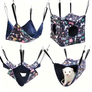 4 Piece Set Chinchilla Hammock, Soft Washable Small Animal Hideaway Bed, Hamster Cage Accessories, Squirrel Glider Machine